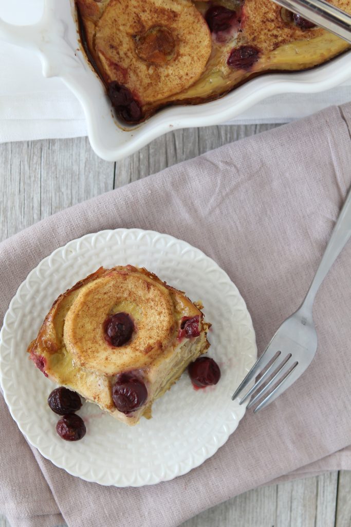 overhead shot of Paleo Fruit Breakfast Frittata with Cherries and Apples 