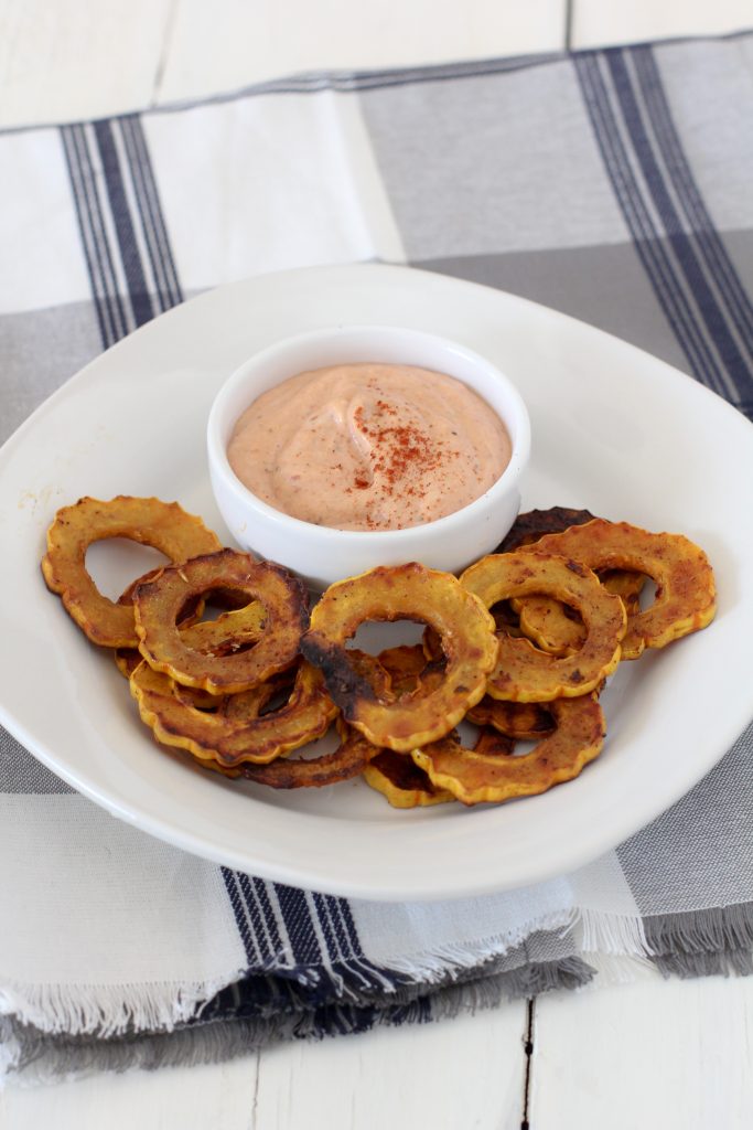 paleo delicata squash roasted chips, awesome dip