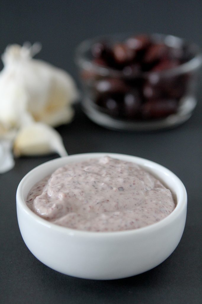 Kalamata Olive Dip / Aioli from the Whole Smiths. Great as a spread for sandwiches or a dip for any veggie! Paleo friendly, gluten-free and Whole30 compliant!