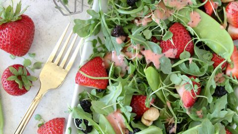 sachin and babi light blue dress Strawberry Salad With Champagne Vinaigrette
