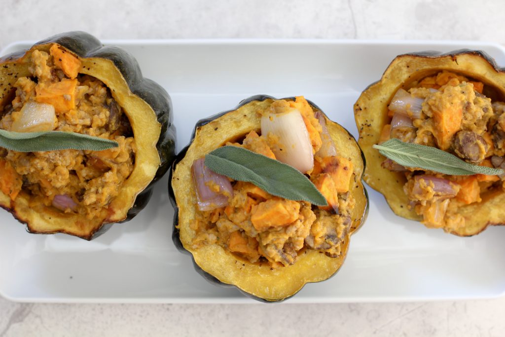 A seasonal Autumn Stuffed Acorn Squash from the Whole Smiths that's paleo-friendly, Whole30 compliant and gluten-free.