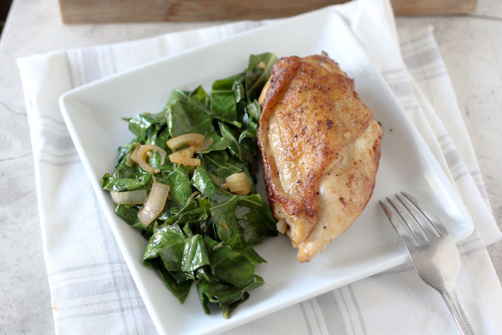 Apple Cider Vinegar Braised Chicken + Collard Greens from the Whole Smiths. It's paleo-friendly, Whole30 compliant, gluten-free and delicious. You'll make this over and over again.