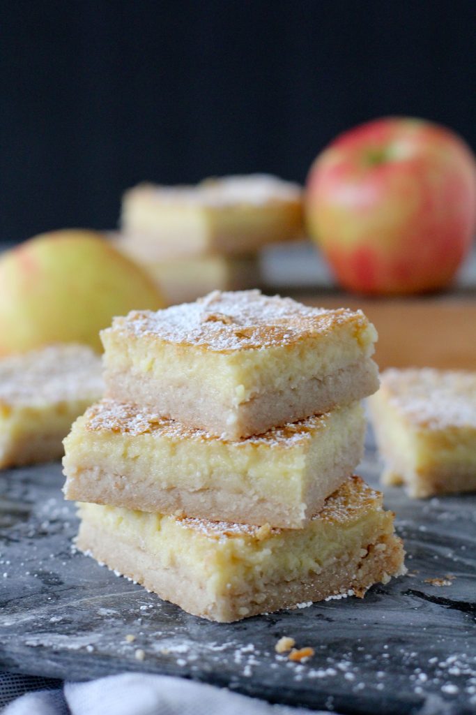 three stacked Gluten-Free and Sugar-free Healthy Apple Bars 