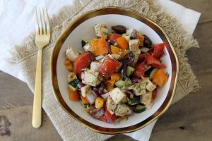 An easy-to-make Mediterranean Chopped Salad from the Whole Smiths. So delicious and great to make ahead! Whole30 compliant, paleo, gluten-free.