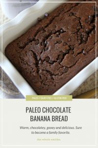 A grain-free Paleo Chocolate Banana Bread from the Whole Smiths. This recipe is sure to become a family favorite around the house! 