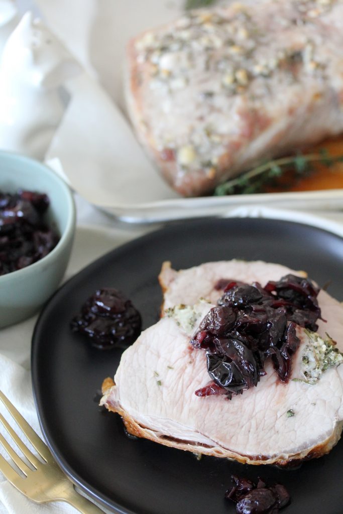 A Whole30 compliant Pork Loin + Cherry Shallot Compote from The Whole Smiths. Whole30, place, gluten-free. 