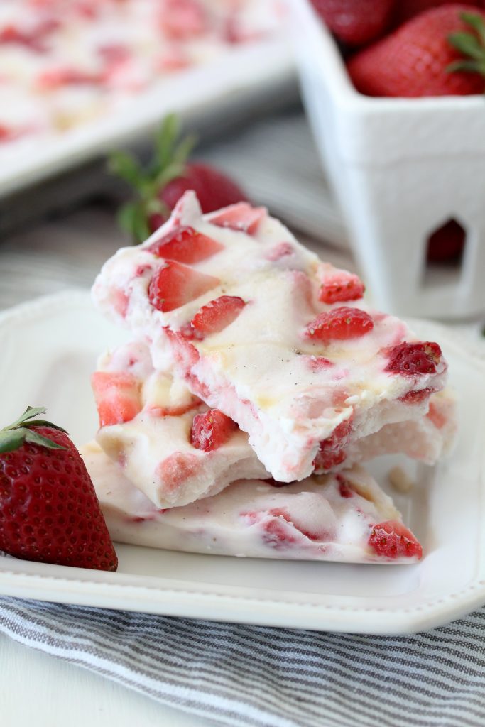 Frozen Strawberry Yogurt Bark from The Whole Smiths. An easy to make snack with a paleo option. Kid and grown-up approved!