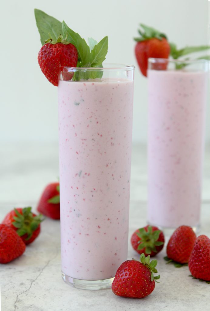 This Dairy-Free Strawberry Basil Milkshake is the perfect way to welcome summer. Paleo friendly.