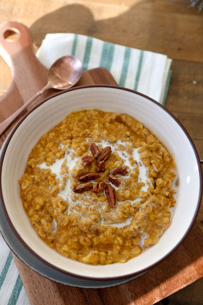 Bowl of pumpkin oatmeal porridge