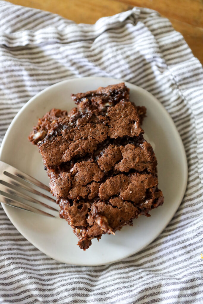 a slice of protein brownie baked oatmeal